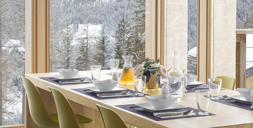 Dining area with mountain views